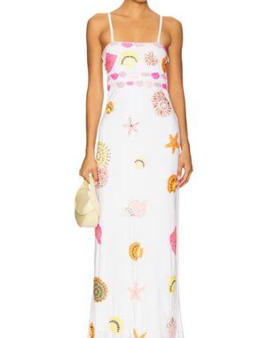 New York Beaded Maxi Dress in White Oceanus